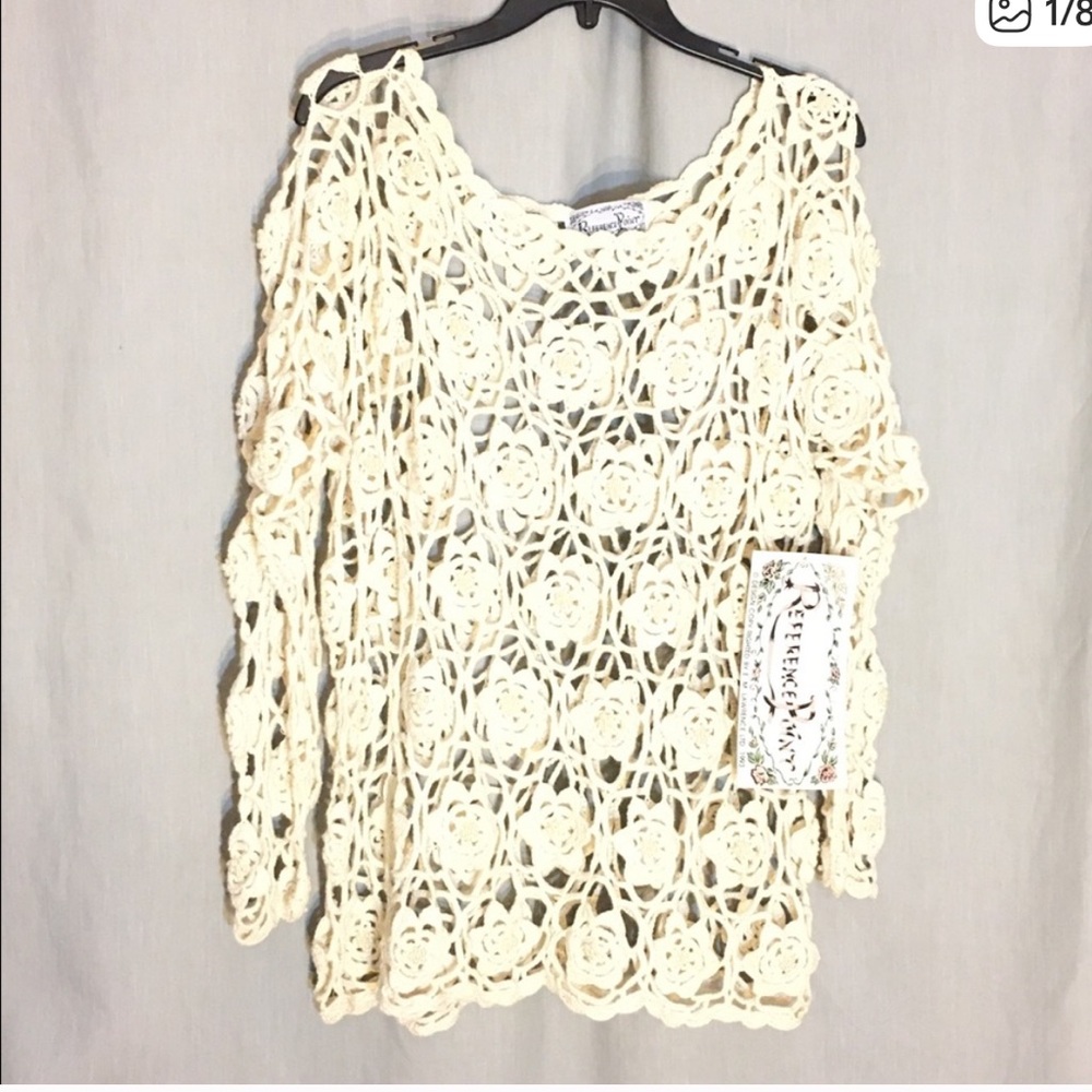 NWT Reference Point Bohemian Cream Crochet Long Sleeve Top Sz M